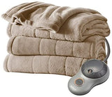 Sunbeam Velvet Plush Heated Blanket, Queen Size, Mushroom, Dual controllers with 10-heat settings, 10 hr shut off, machine washable! Retails $176+
