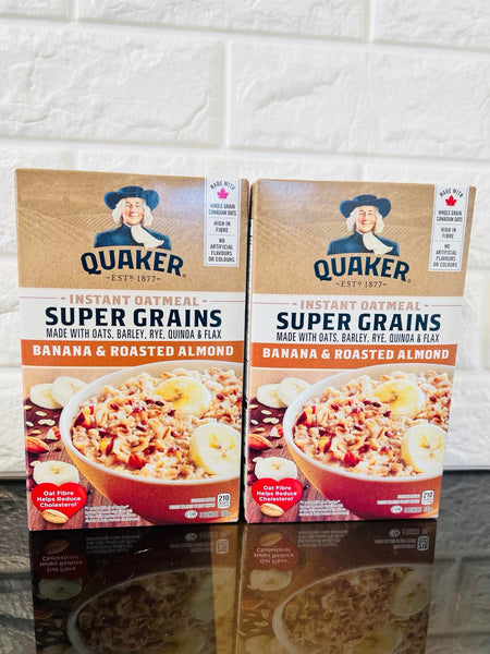 New sealed 2 pack Quaker super grains Banana & Roasted Almond Instant Oatmeal, BB 4/22