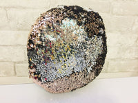 12 Inch Round Magic Mermaid Pillow, Taupe/Silver Sequins!