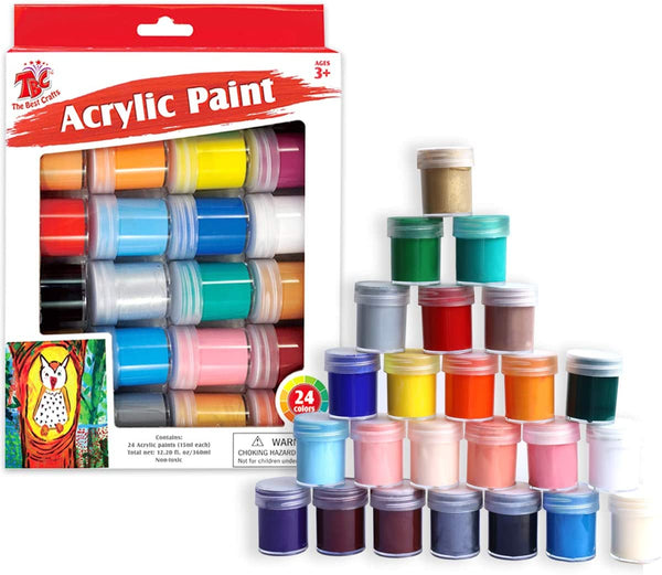 New TBC The Best Crafts 24 Colors Acrylic Paint Jar Set, Vibrant Colors Acrylic Paint Set, Educational Grade Arts and Crafts Supplies, School Essentials, Ideal for Kids & Adults, Professionals & Beginners