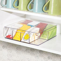 New mDesign Tea Storage Organizer Box - 8 Divided Sections, Easy-View Hinged Lid - Use in Kitchen, Pantry, and Cabinets; Holder for Tea Bags, Packets, Small Items and Accessories, BPA Free - Clear! Retails $57+