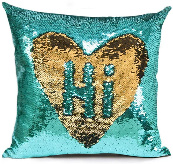 Brand new 16 Inch square Magic Mermaid TEAL/GOLD sequins pillow, backing is soft plush solid black
