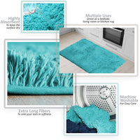 New Walensee Shaggy Bath Rug with Non-Slip Backing Rubber Super Soft Bathmat - 2 Piece Set, Teal