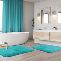 New Walensee Shaggy Bath Rug with Non-Slip Backing Rubber Super Soft Bathmat - 2 Piece Set, Teal