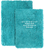 New Walensee Shaggy Bath Rug with Non-Slip Backing Rubber Super Soft Bathmat - 2 Piece Set, Teal