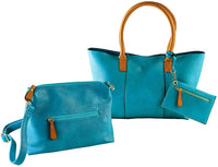 Ultra Soft 3 in 1 Faux Leather Teal Tote Set by Sofia Vitali! Includes all 3 bags! Handbag, over the shoulder & credit card zip pouch for exercise or shopping! Retails $8O+