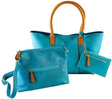 Ultra Soft 3 in 1 Faux Leather Teal Tote Set by Sofia Vitali! Includes all 3 bags! Handbag, over the shoulder & credit card zip pouch for exercise or shopping! Retails $8O+