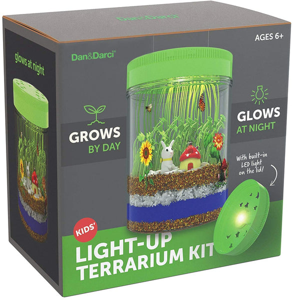New Light-up Terrarium Kit for Kids with LED Light on Lid - Create Your Own Customized Mini Garden in a Jar That Glows at Night! Grows by Day, Glows at Night!