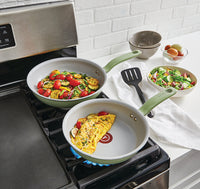 New T-fal Simply Cook, 2 Pcs Recycled Ceramic Non-Stick Cookware Set, Green! 8.5" & 10.25" Fry pan Set for Healthy Cooking. Reduced Eco-Impact.