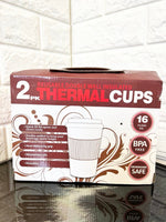2 Pack Reusable Double Wall Insulated Thermal Cups! 16 Fluid Oz, BPA Free, Dishwasher Safe!