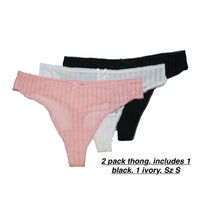 George Women's 2 Pack Shadow Stripe Thong, Sz S! Includes 1 Black, 1 Ivory!
