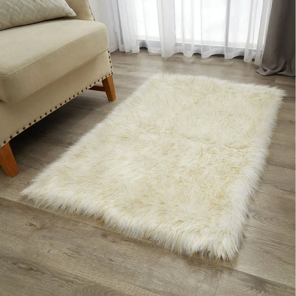 New Wayfair Stratford Park Lexie Sheepskin Faux Fur Shaggy Area Rug, Gold tinsel accents, 30 x 46 Retails $96+