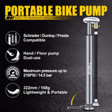 New Tiakia Bike Pump, Bicycle Pump Mini High Pressure 210 PSI - Fits Schrader/Presta/Woods Valve Fast Inflat, Compact Light and Fashion Bicycle Tire Pump with Needle/Frame for Road and Mountain Bikes