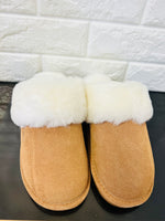 New Product not even in stores or online yet! Women's Cow Suede & Shearling Slippers by Tilley Co. MSRP 130+ COGNAC Sz 6