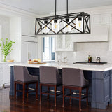 New TODOLUZ 30.35” Dining Room Lighting Fixtures Hanging Black Finish 4-Lights Open Frame Farmhouse Chandelier Pendant Light for Kitchen Island Pool Table with Clear Glass Retails $478+