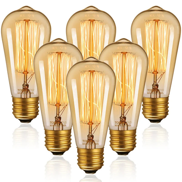 New Torchstar Dimmable Antique Edison St64 Incandescent Bulbs, 2200k Amber Light, E26 Base 60w Vintage Squirrel Cage Filament Light Bulb For Pendant, Chandelier, Lantern, Wall Sconce (Set of 6)