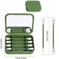 New TOROKOM 4 Count Reusable Portable Silicone Swab for Ear Cleaning, Makeup, 2 in 1 Cotton Swabs Set with Case and Cosmetic Mirror (1 Pack, Green)