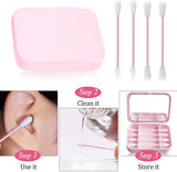 New TOROKOM 4 Count Reusable Portable Silicone Swab for Ear Cleaning, Makeup, 2 in 1 Cotton Swabs Set with Case and Cosmetic Mirror (1 Pack, Pink)