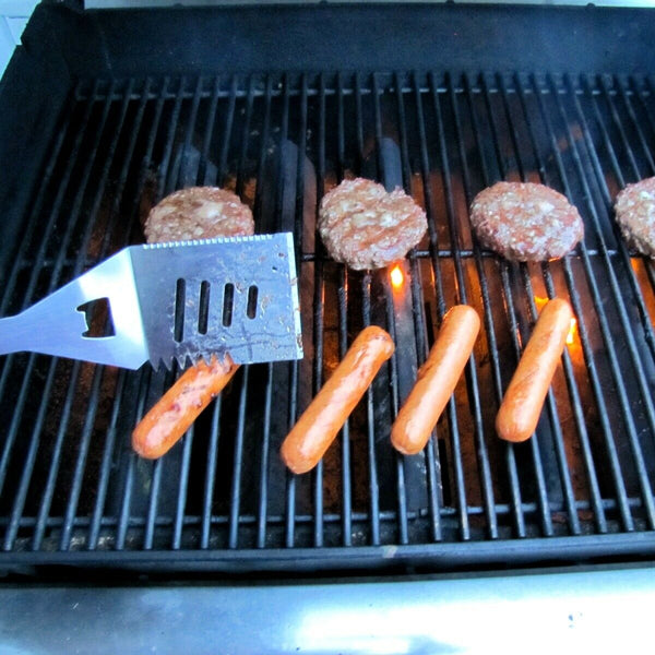 Serrated Stainless Steel Meat Spatula Burger Flipper Turner BBQ Grilling Utensil