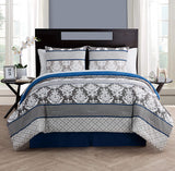 New Wayfair Beautiful 8 Piece Bed in a Bag set in Blues & grey, Sz Queen! Trai Comforter Set by Charlton Home! Retails $160+