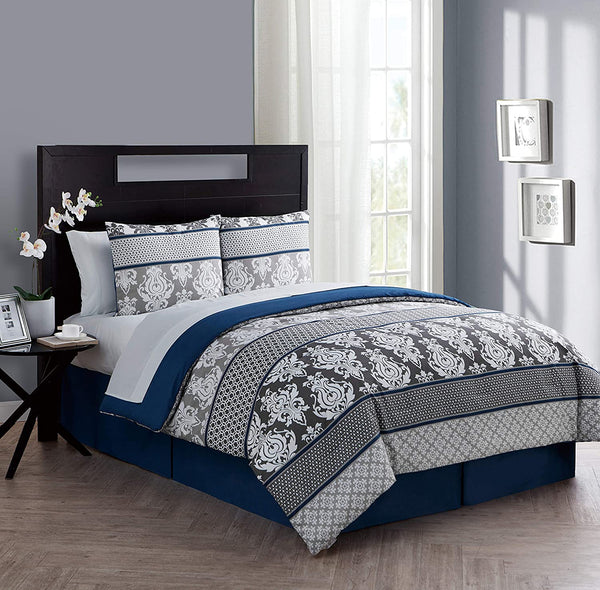 New Wayfair Beautiful 8 Piece Bed in a Bag set in Blues & grey, Sz Queen! Trai Comforter Set by Charlton Home! Retails $160+