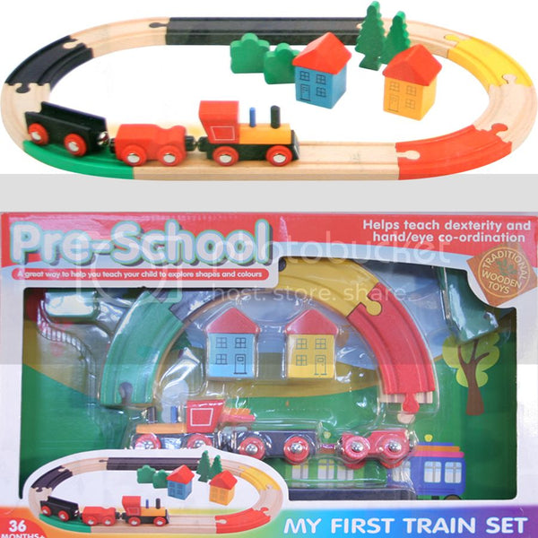 Pre School Wooden Train Set My First Train Pull Back Baby And Toddler Toy Game! 36 Mths+