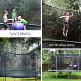 New 26.2ft Trampoline Sprinkler for Kids, Summer Fun Outdoor Water Sprinkler Trampoline Accessories, Backyard Water Park Sprinkler Multifunctional Water Spray System