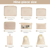 New Travel Packing Cubes,9 Pcs Travel Packing Organizers for Suitcase, Luggage Organizers Waterproof Multi-Functional Clothes Sorting Packages (Beige)
