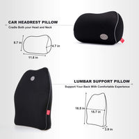 Travel Ease Premium Memory Foam Car Lumbar Cushion & Neck Pillow Kit (Black)