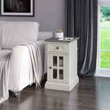 New Assembled Tresanti Sloane Side Table With Power, White! Has some cosmetic damage on door doesnt affect its use!