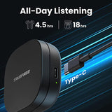 New Wireless Earbuds Truefree A1 Bluetooth Earphones Wireless Headphones with 4 Mics, Immersive Stereo Sound by 14.2mm Driver, ENC for Clear Calls, USB-C Charge, 18 Hours of Playtime, Single/Twin Mode