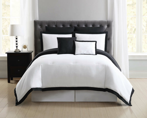 New Wayfair 7 Piece Everyday Hotel Comforter Set by Truly Comfort, Black & White Sz Queen! Reg Price $395+