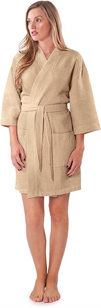 New Turquaz Linen Lightweight Thigh Length Waffle Kimono Spa Robe Taupe Sz XXL! Retails $121+