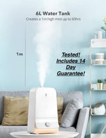 Brand new Tested Humidifiers, TaoTronics 6L Cool Mist Humidifier for Bedroom, 1M High Output for Large Room, Easy to Fill and Clean, Pcba Nano-Film Coating, 6L/1.59 Gallon-White
