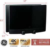 New GE UltraPro Optima Black Indoor HDTV Antenna, Digital, Long Range Antenna, 60 Mile Range, Smart TV Compatible, 4K 1080P VHF UHF, 10ft Coaxial Cable!