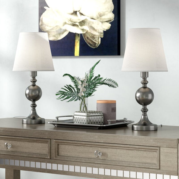 Egham Accent 17" Table Lamp Set Brushed Nickel (Set of 2) by Mercer 41 W/Natural linen shade! Retails $200 W/Tax on Sale!