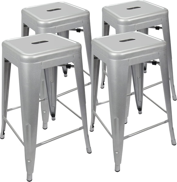 New UrbanMod 4 PACK of 24 Height 330lb Capacity Grey Kitchen Counter Chair Island Outdoor Industrial Galvanized Metal Bar Stools, Silver! Retails $275+
