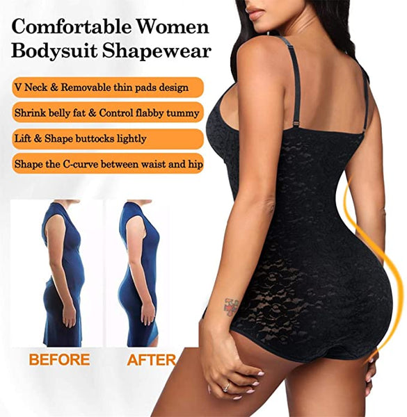 New Ursexyly Women's Lace Bodysuit Tummy Control Shapewear, Black