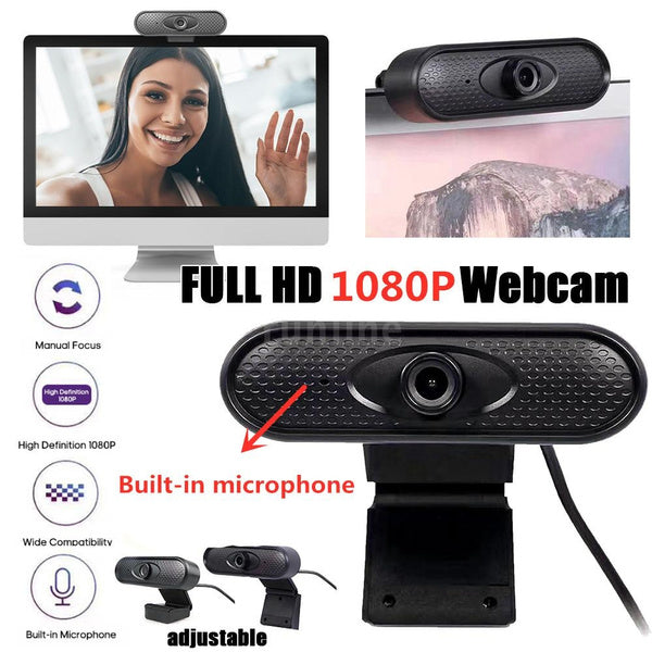New USB Webcam High Definition 1080P Web Camera Built-in Microphone with Clip-on Base USB2.0 Web Cam for Computer PC Laptop Video Conference