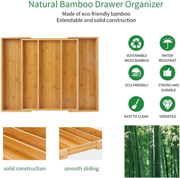 New Utoplike Bamboo Expandable Kitchen Drawer Organizer, Adjustable Ut ...