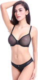 New Varsbaby Women See-Through Lace Push Up Transparent Everyday Bra & Panty in Black! Bra is 38D, Panty is XL! Fits 36C & L