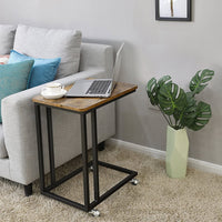 Industrial Side Table with Metal Frame and Rolling Castors, for Living room, Bedroom, Balcony, Rustic Brown