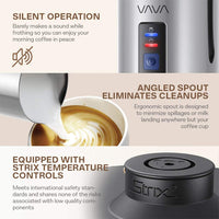 NEW Milk Frother, VAVA Electric Milk Steamer Liquid Heater with Hot or Cold Milk Functionality (Silent Operation, Strix Temperature Controls, Non-Stick Coating, Milk Level Indicator, and FDA Approved) Retails $60+