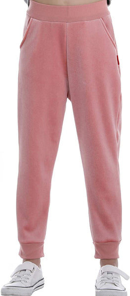 New Swtddy Girls' Winter Warm Fleece Lined Velour Joggers, ultra comfy! Pink, Sz 5-6X!
