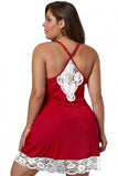 New Red and White Venecia Chemise with Lace Trim Plus Size, includes G String, 5X (Fits 26-28)