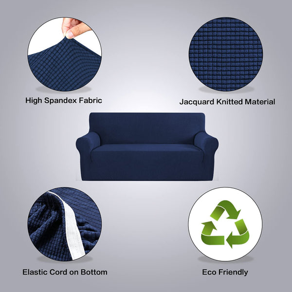 New H.VERSAILTEX Stretch Sofa Cover Slipcover, Jacquard Spandex Protector, Anti-Slip Foams, Machine Washable (X-Large 88"-108" Sofas, Navy)