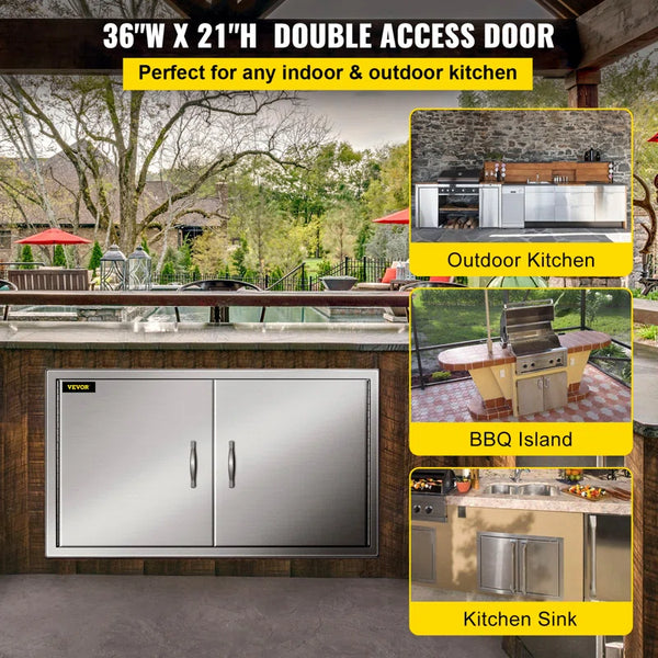 New Vevor 36" X 21" Stainless Steel Kitchen Double Access BBQ Doors For Outdoor Grill, DIY! Retails $259+