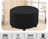 VIENLOVE Round Ottoman Slipcover Polyester Blend Footstool Protector Covers Stretch with Elastic Bottom Feature Textured Machine Washable Jacquard Fabric (Black, Extra Large Size)