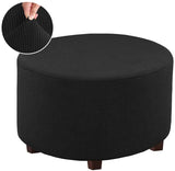 VIENLOVE Round Ottoman Slipcover Polyester Blend Footstool Protector Covers Stretch with Elastic Bottom Feature Textured Machine Washable Jacquard Fabric (Black, Extra Large Size)