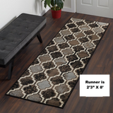 New Superior Modern Area Rug, 8mm Pile Height with Jute Backing, Chic Textured Geometric Trellis Pattern, Anti-Static, Water-Repellent - Chocolate, 2'3 x 8' Runner! Made in Egypt!